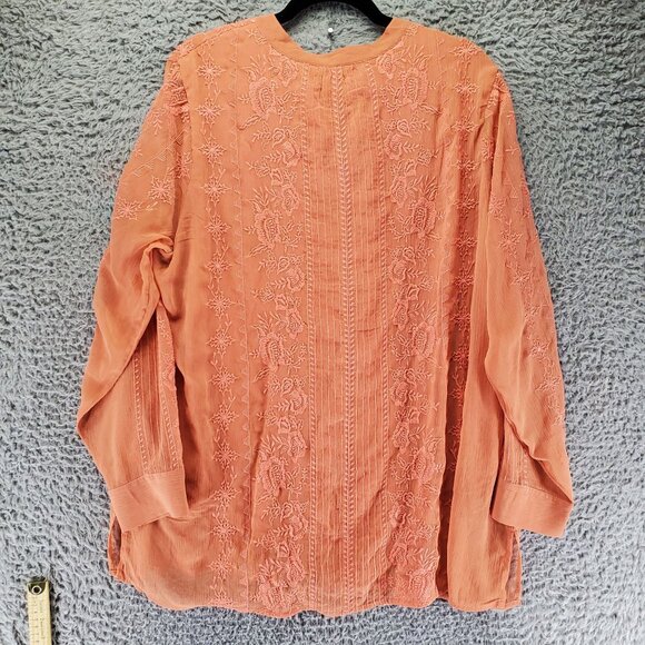 Soft Surroundings Top Womens 1X Orange Embroidered Button Down Boho Blouse - Picture 8 of 9